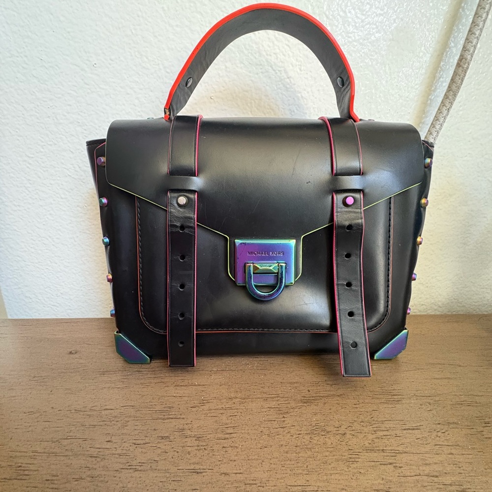 Used Michael Kors Manhattan Satchel Neon Trim